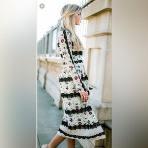 ModCloth Geode Embroidered Floral Lace Midi Dress w/ Slip | Size XL | Boho